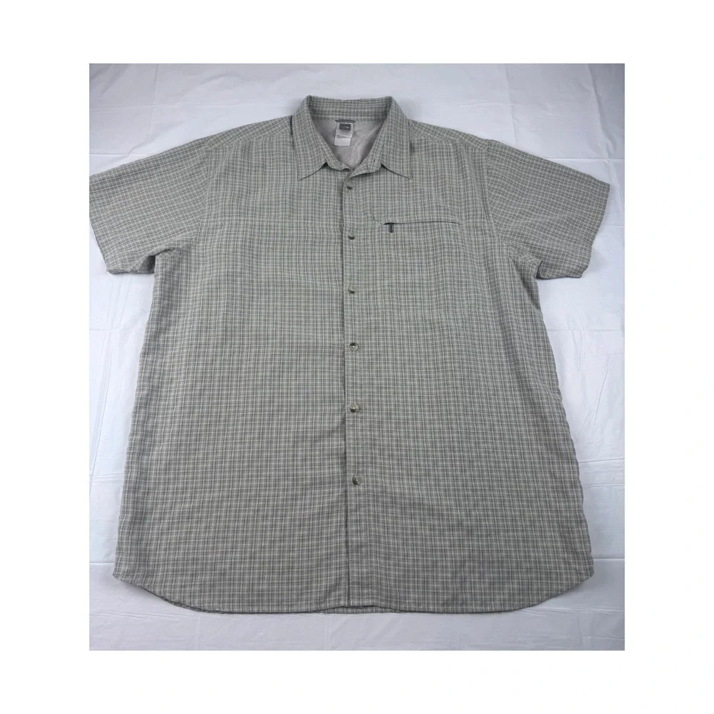 The North Face Mens XXL Beige Plaid Short Sleeve Hiking Button Up‎ Shirt Modal